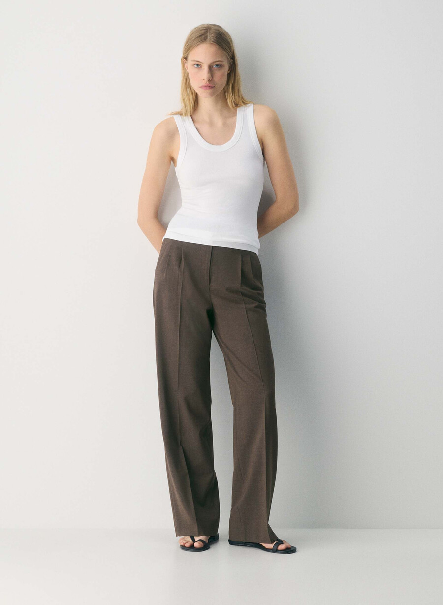 the effortless pant wool heather rich mocha brn
