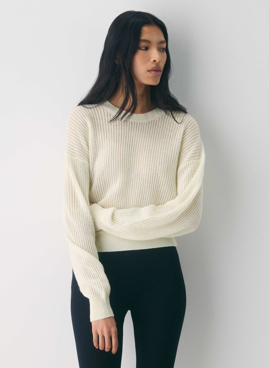 maglione in lana e cashmere a tema betulla chiara
