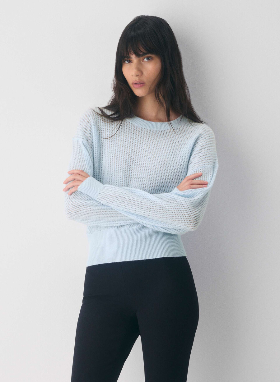maglione in lana e cashmere a tema villa blue