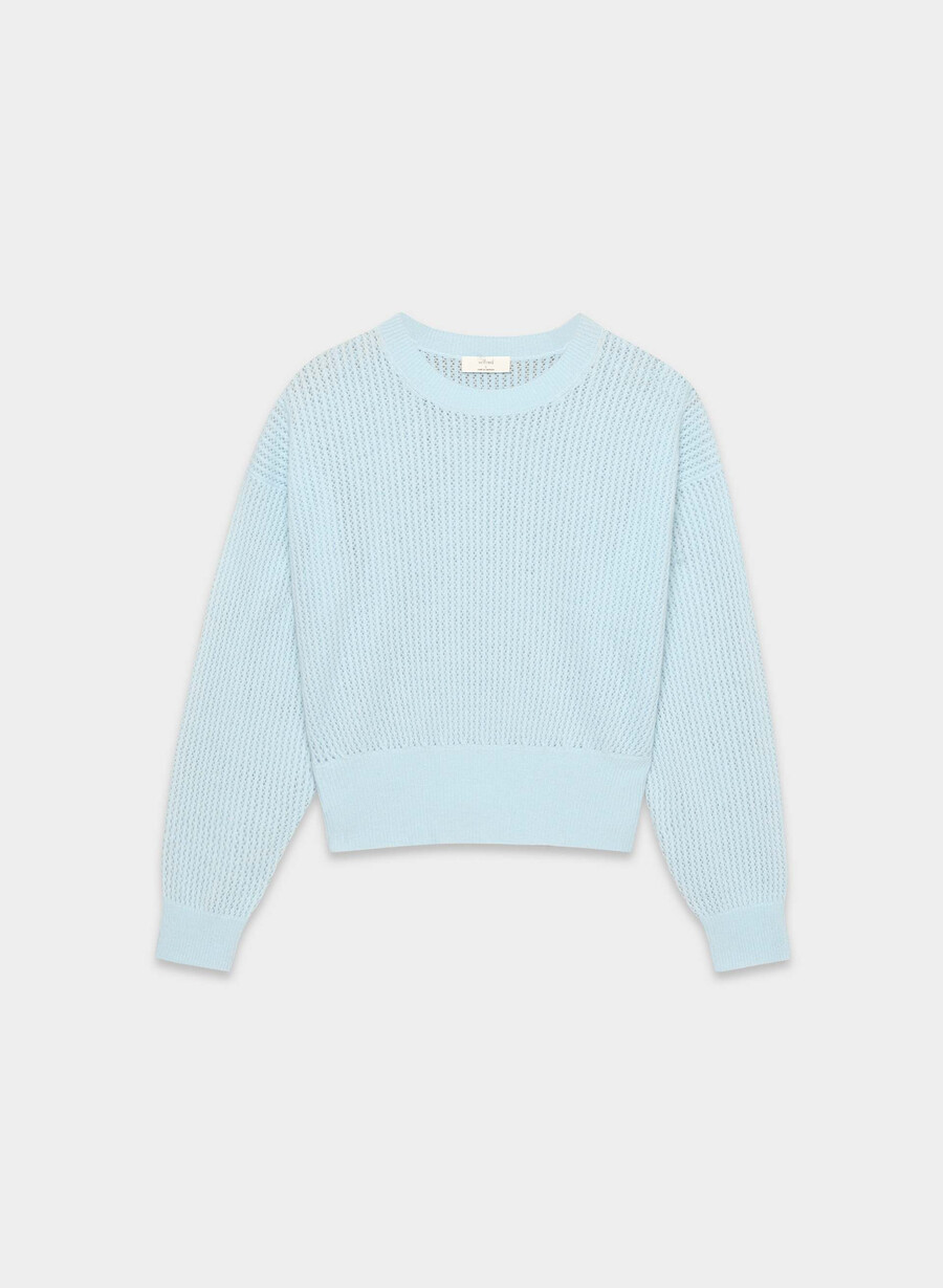 maglione in lana e cashmere a tema villa blue