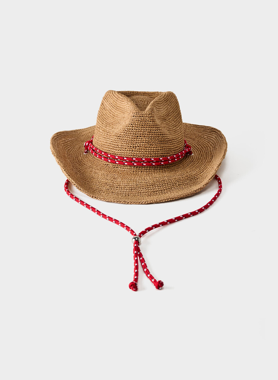 cappello da cowboy con cinturino in rafia lasso femmeflsng rosso