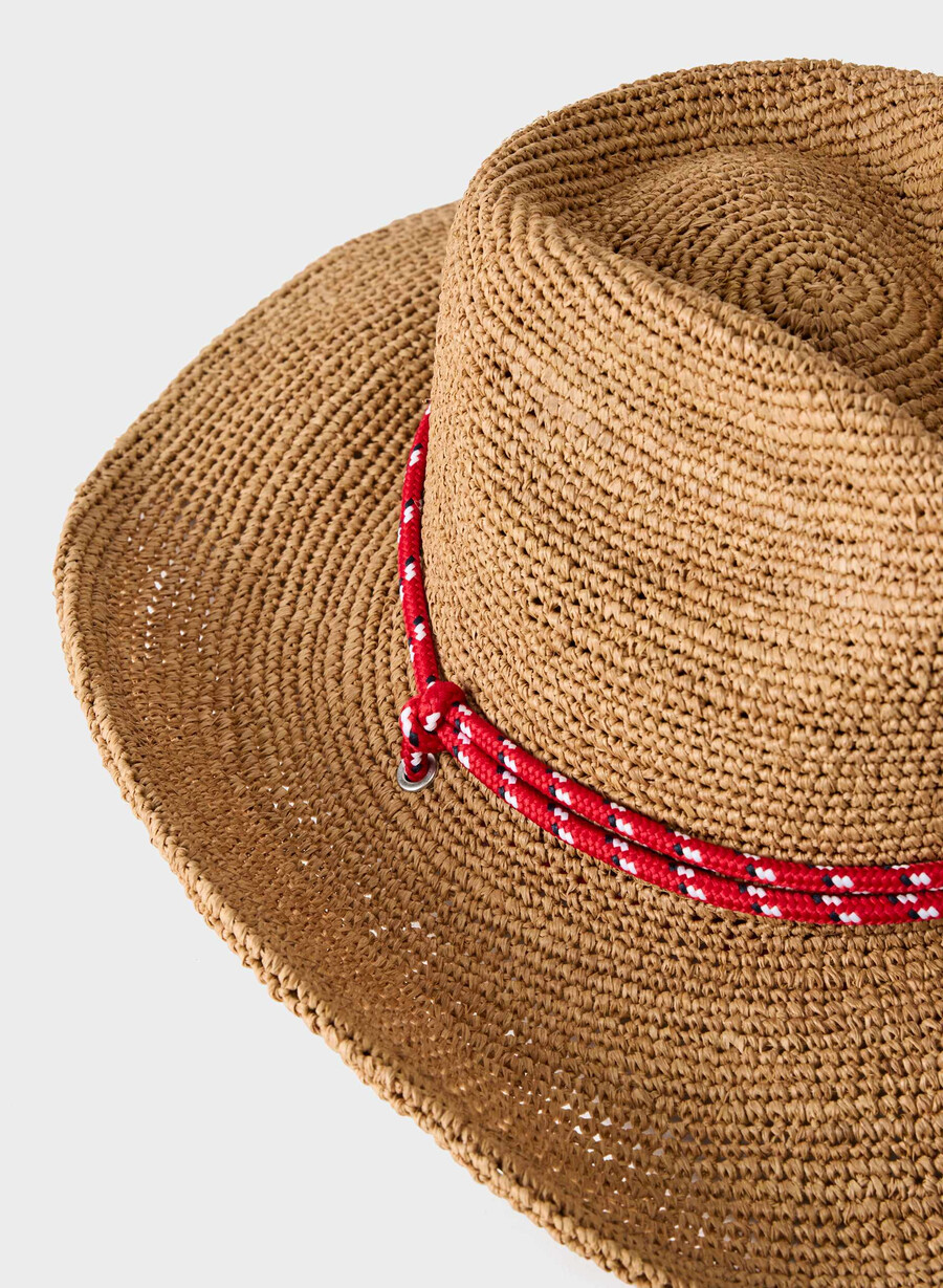 cappello da cowboy con cinturino in rafia lasso femmeflsng rosso