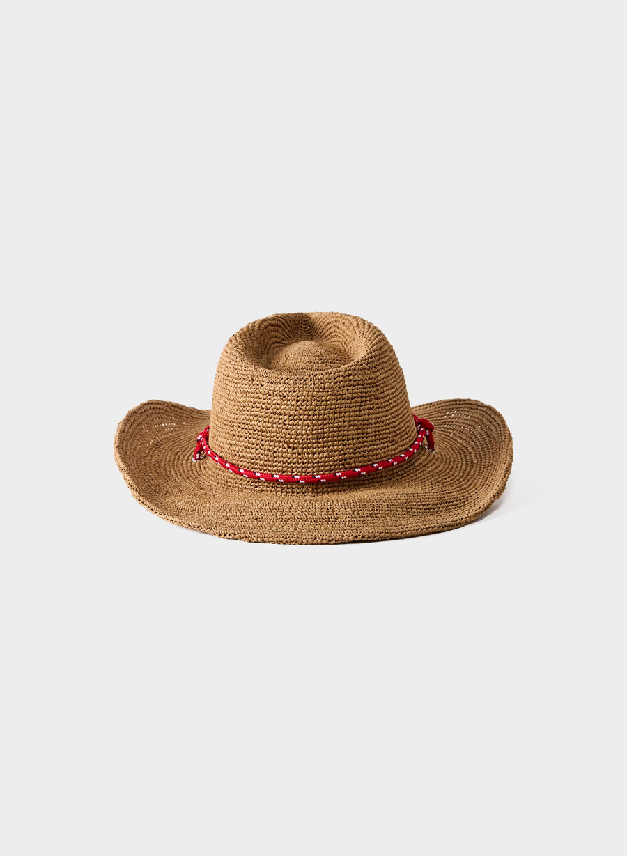 cappello da cowboy con cinturino in rafia lasso femmeflsng rosso