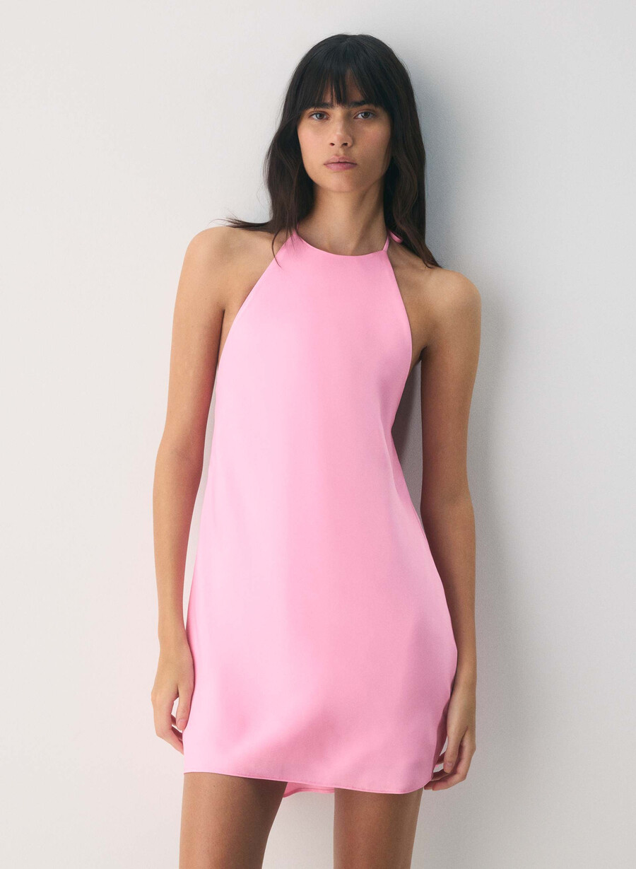 abito con scollo allamericana in raso euphoria jellybean pink