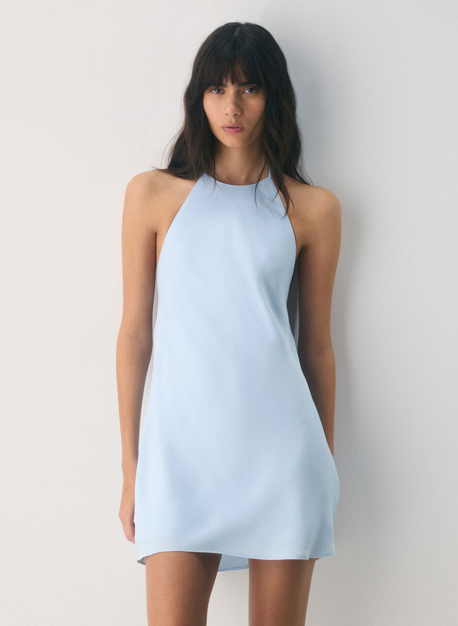 abito con scollo allamericana in raso euphoria villa blue