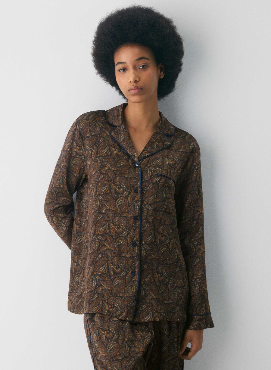 camicia pigiama in seta nightside drk nt nvycnmn