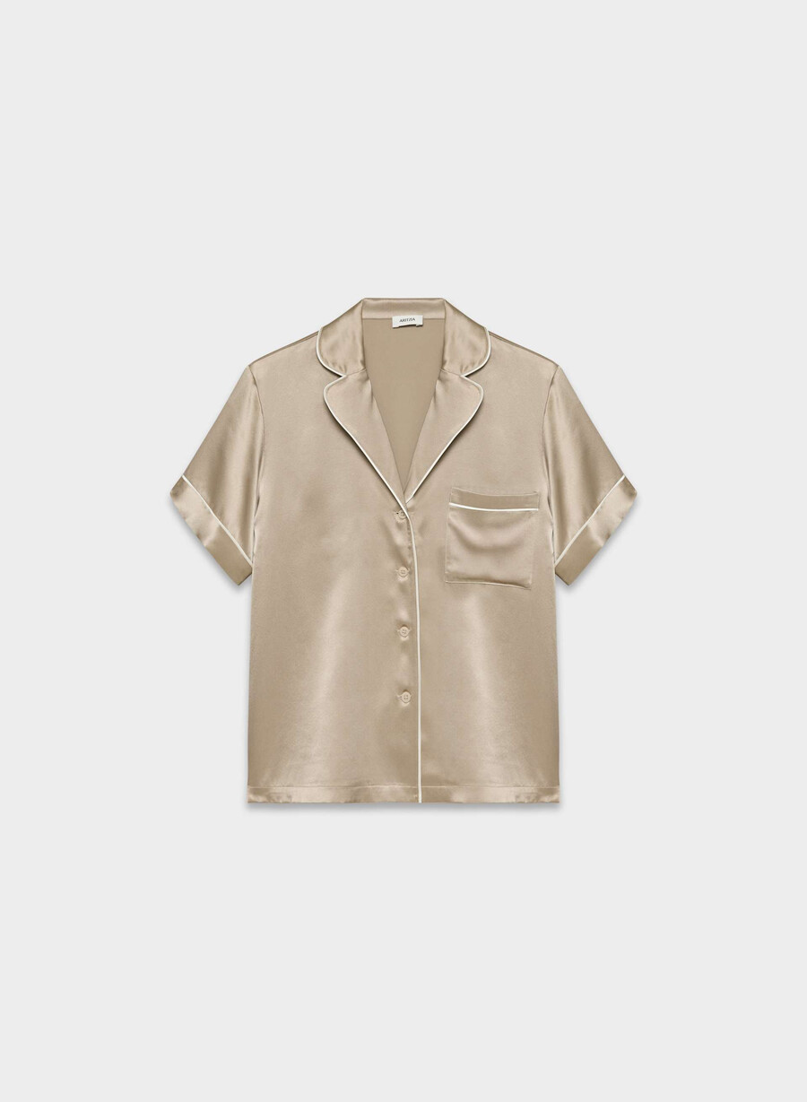 camicia da pigiama a maniche corte in seta nightside marcona beige