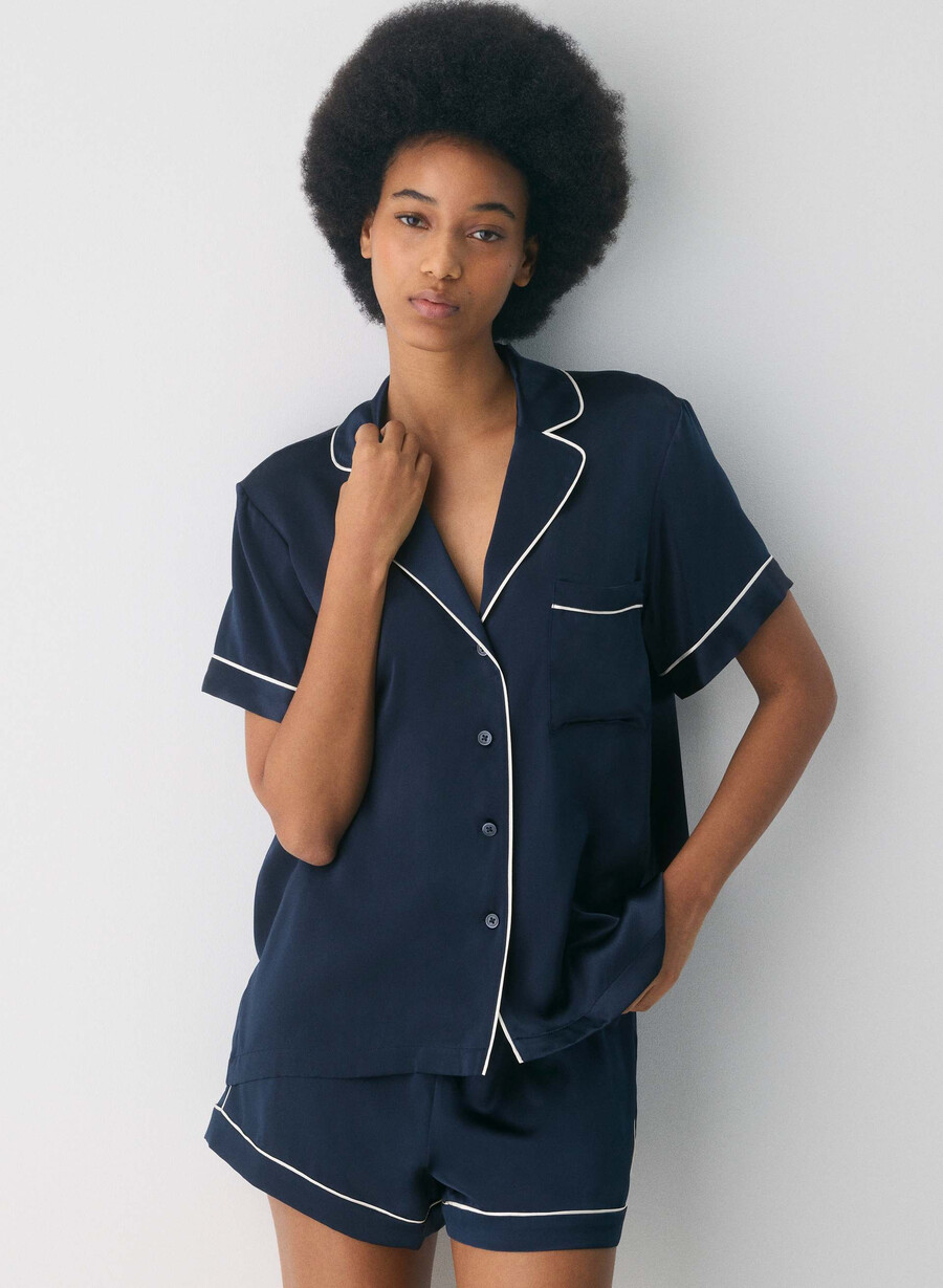 camicia da pigiama a maniche corte in seta nightside marcona beige