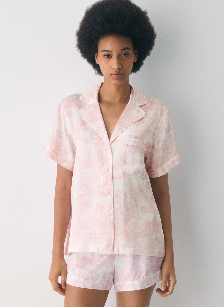 camicia da pigiama a maniche corte in seta nightside lght bch dk cpd pnk