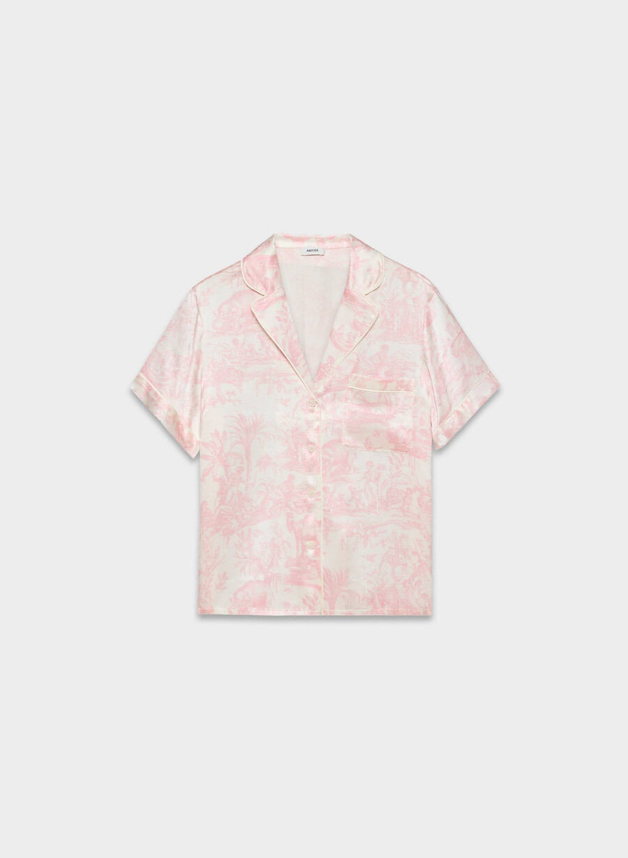 camicia da pigiama a maniche corte in seta nightside lght bch dk cpd pnk