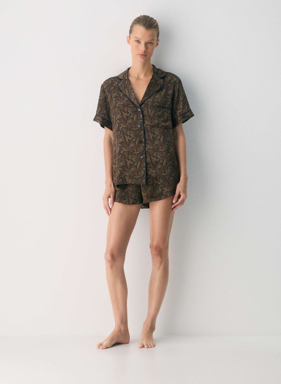 camicia da pigiama a maniche corte in seta nightside drk nt nvycnmn