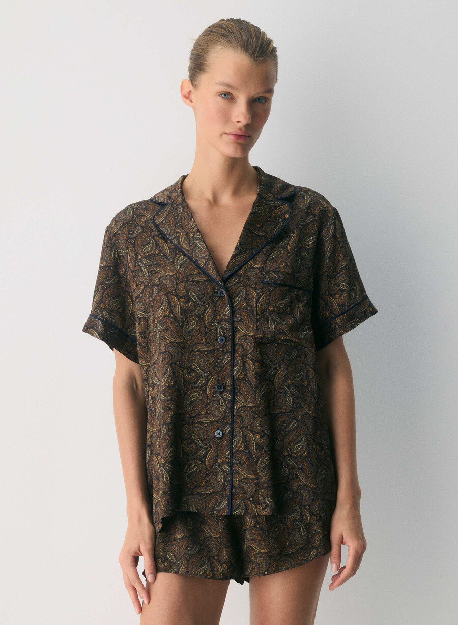 camicia da pigiama a maniche corte in seta nightside drk nt nvycnmn