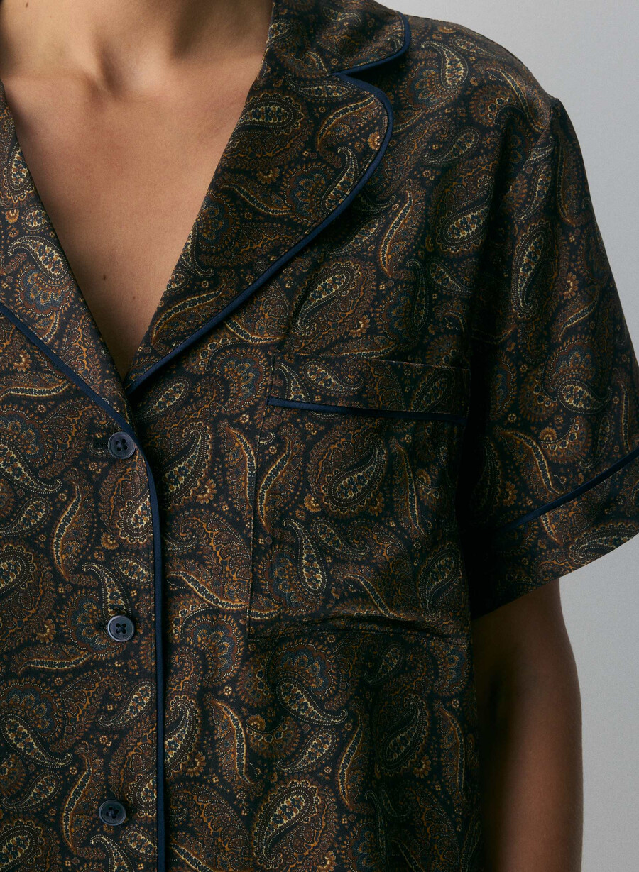 camicia da pigiama a maniche corte in seta nightside drk nt nvycnmn