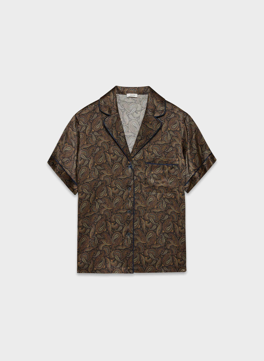 camicia da pigiama a maniche corte in seta nightside drk nt nvycnmn