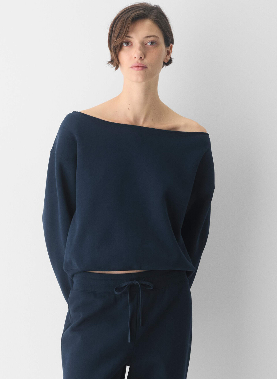 felpa con spalle scoperte in pile bf cozy sweatfleece admiral