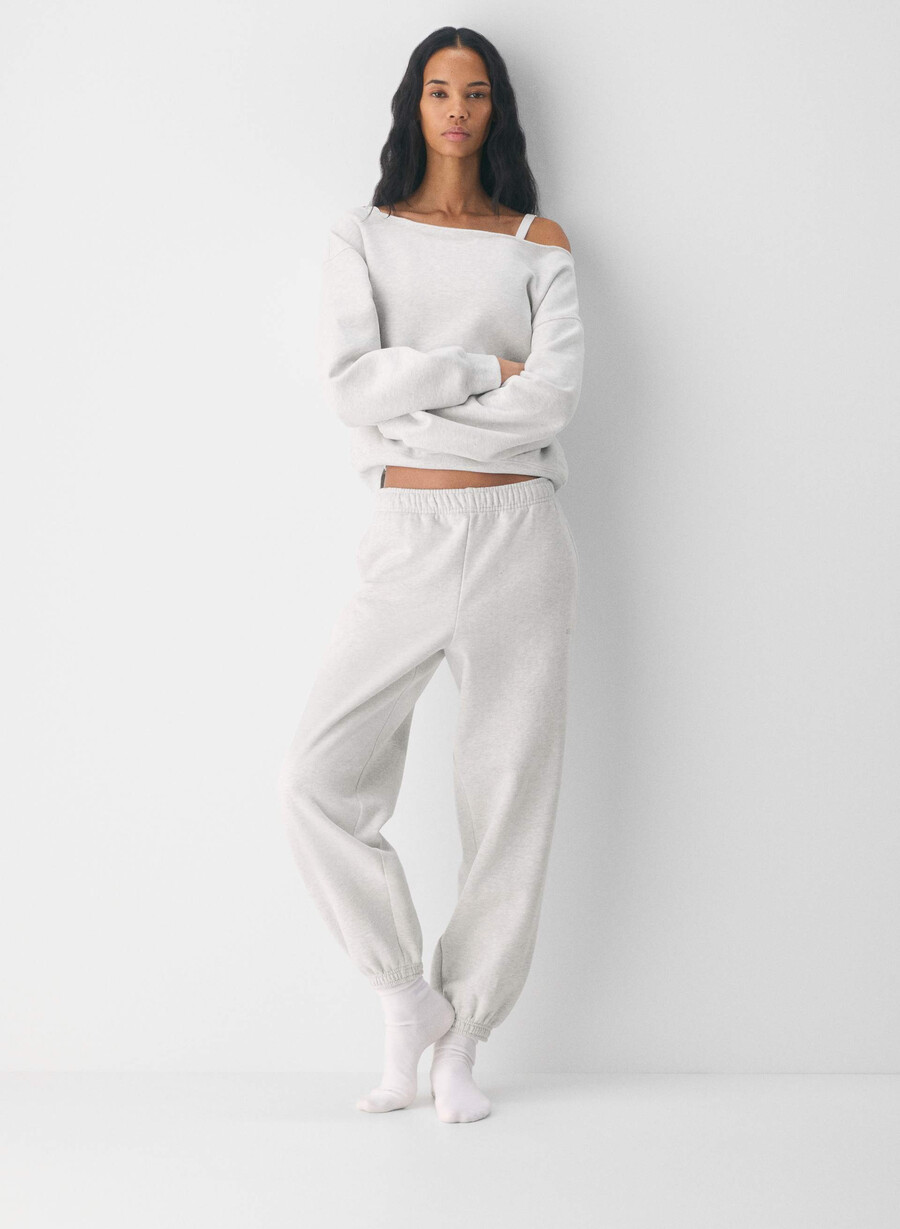 felpa cozy sweatfleece bf con spalle scoperte colore bianco nuvola melange