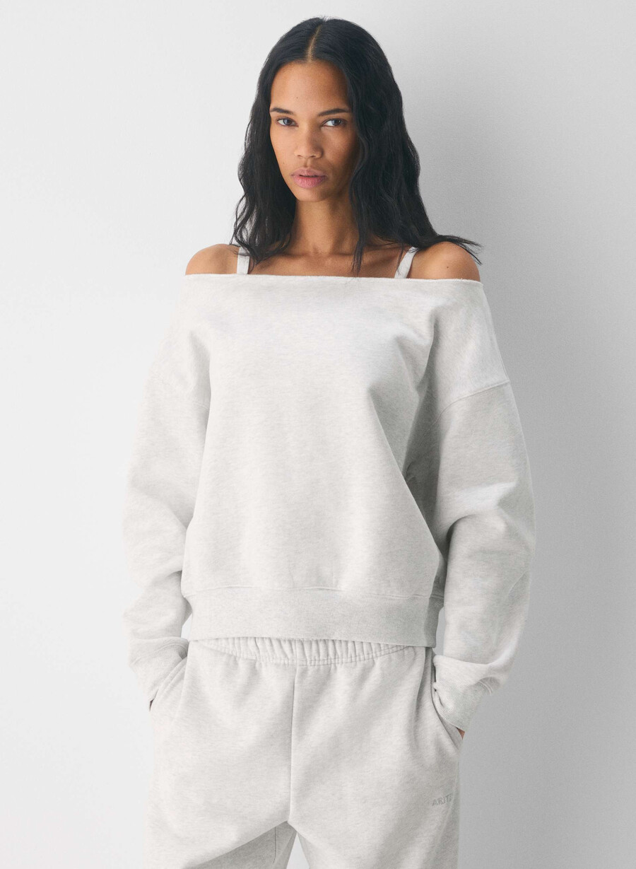 felpa cozy sweatfleece bf con spalle scoperte colore bianco nuvola melange