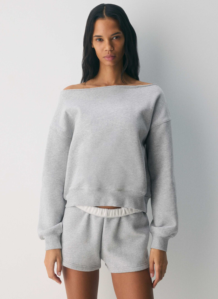 felpa con spalle scoperte in pile bf cozy sweatfleece villa pink