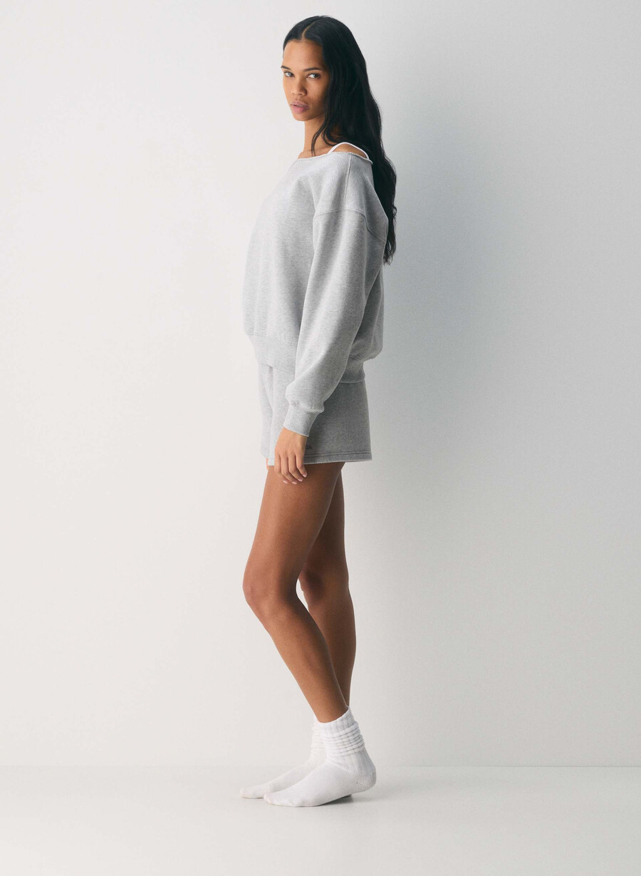 felpa con spalle scoperte cozy sweatfleece bf heather chrome