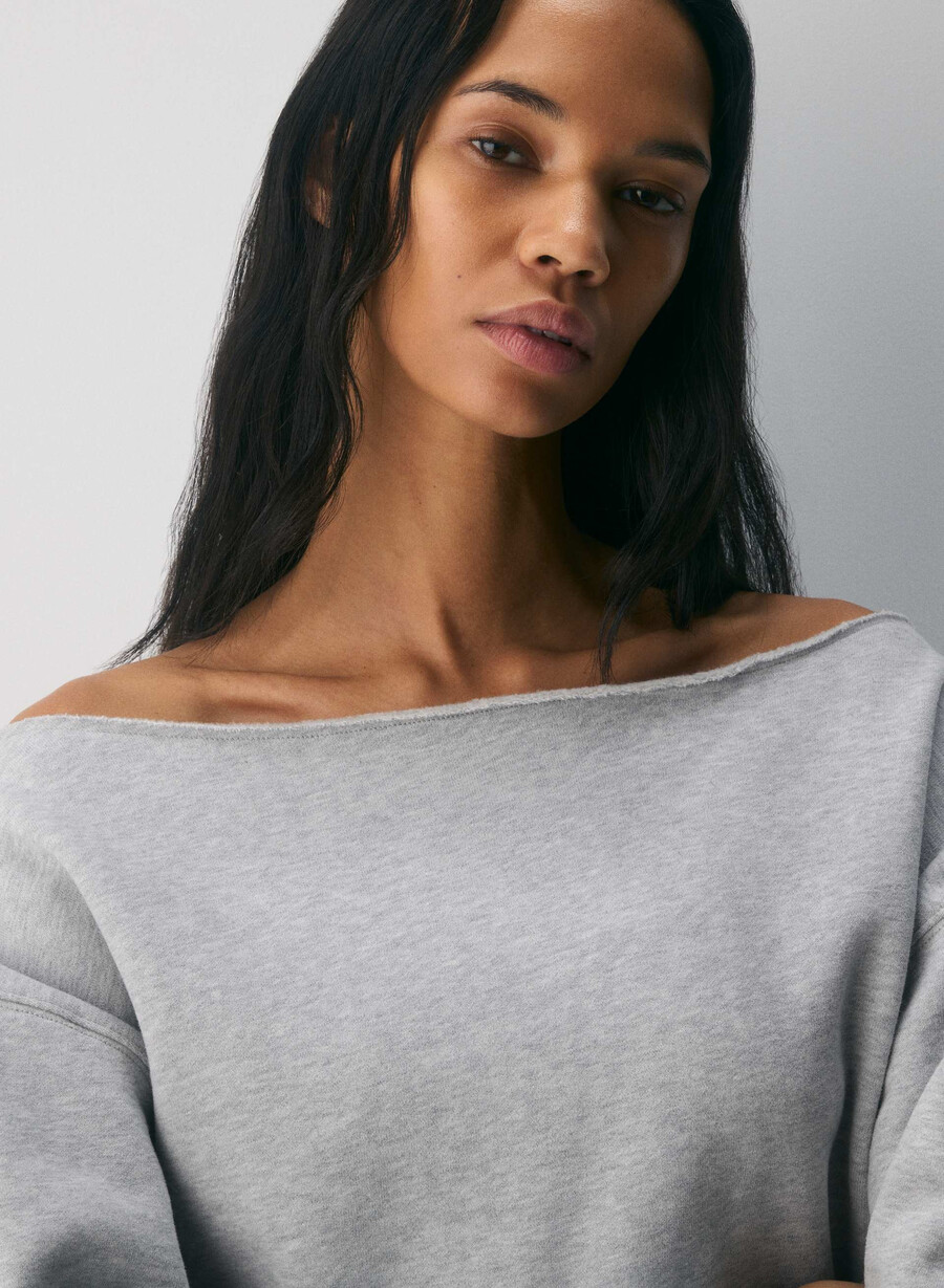 felpa con spalle scoperte cozy sweatfleece bf heather chrome
