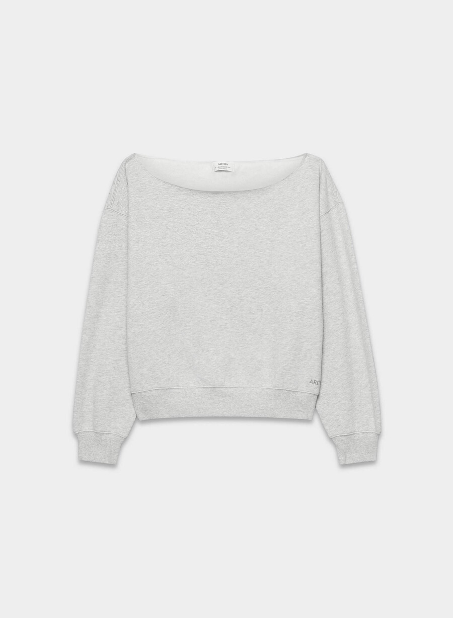 felpa con spalle scoperte cozy sweatfleece bf heather chrome