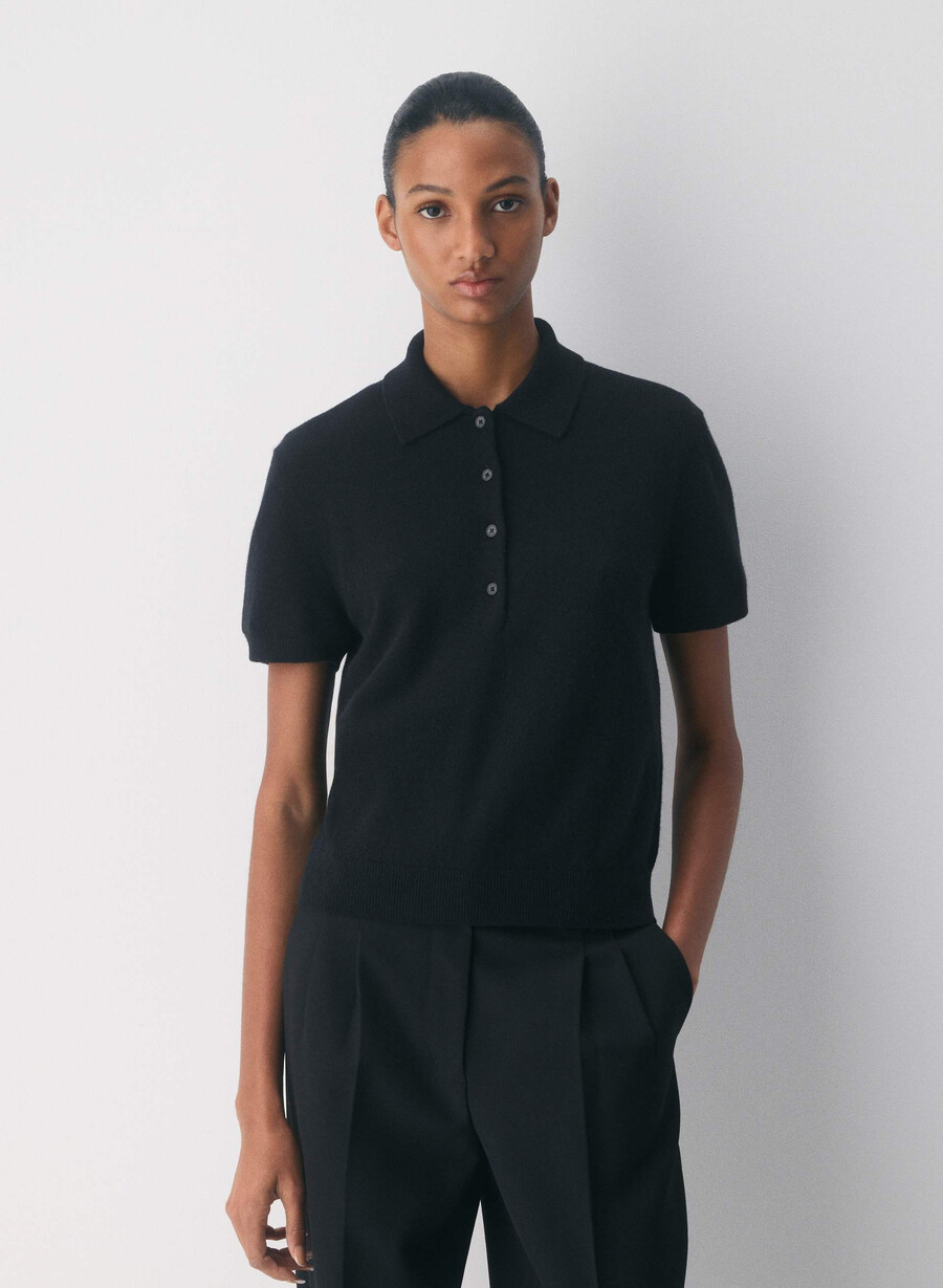 maglione polo cellini in cashmere nudo nero