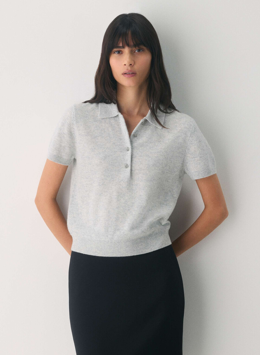maglione polo bare cashmere cellini heather chrome