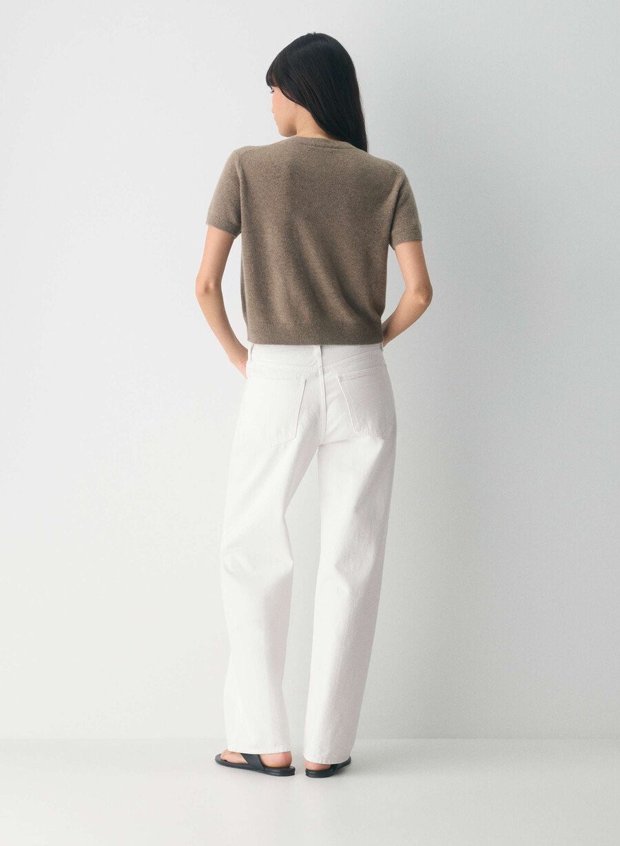 cardigan girocollo a maniche corte in cashmere bare heather folio brown