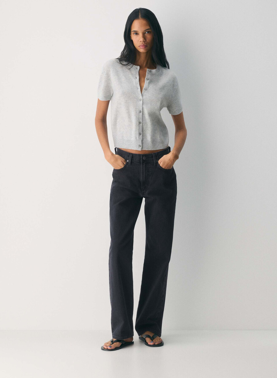 cardigan girocollo a maniche corte in cashmere bare heather chrome