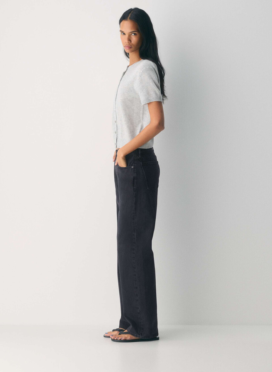 cardigan girocollo a maniche corte in cashmere bare heather chrome