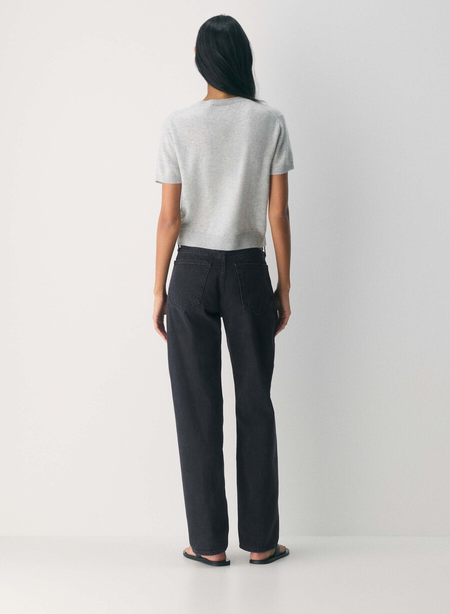 cardigan girocollo a maniche corte in cashmere bare heather chrome