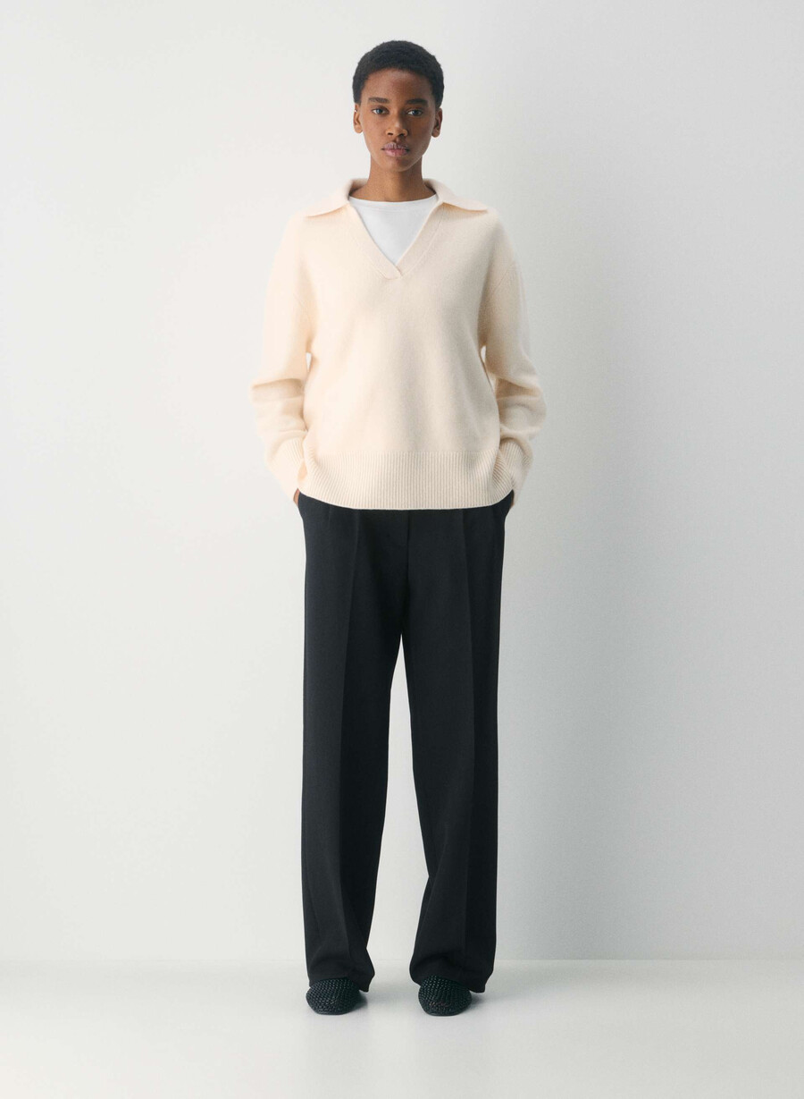 maglione polo oversize in cashmere felpato bianco sussurramento