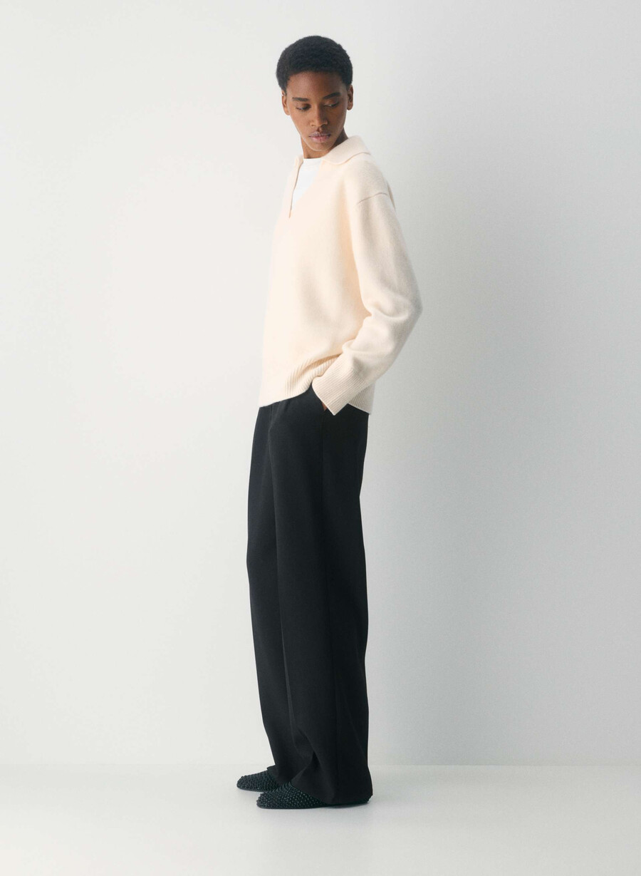 maglione polo oversize in cashmere felpato bianco sussurramento
