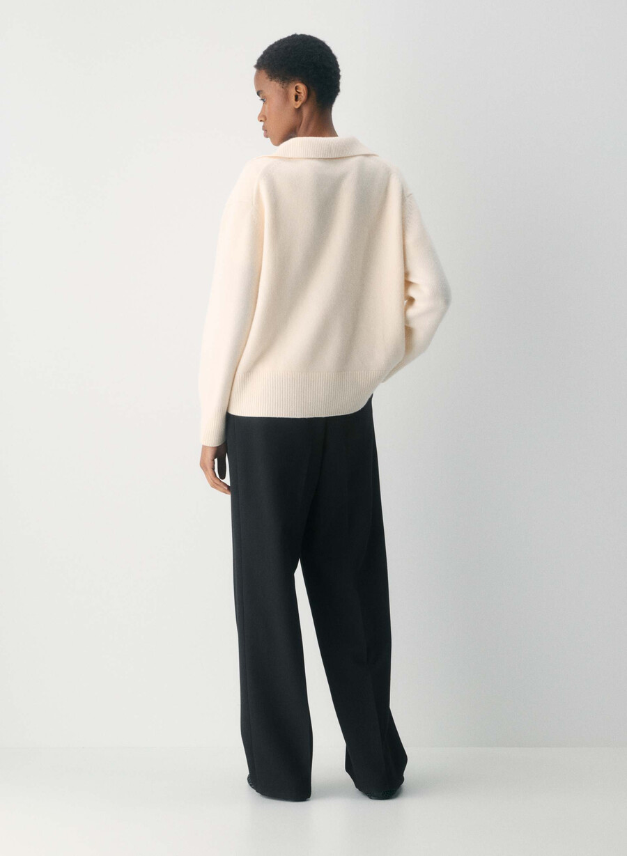 maglione polo oversize in cashmere felpato bianco sussurramento