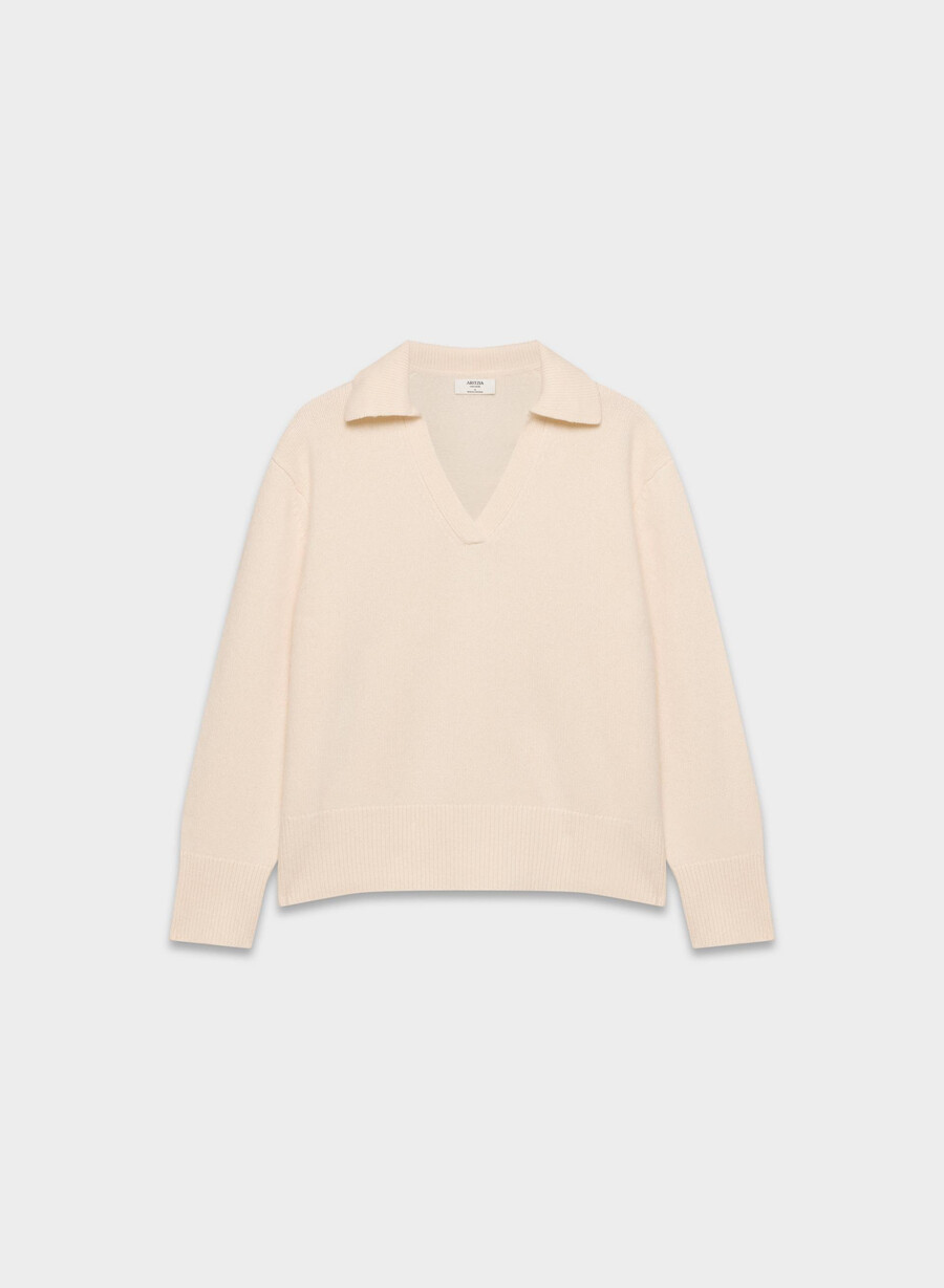 maglione polo oversize in cashmere felpato bianco sussurramento