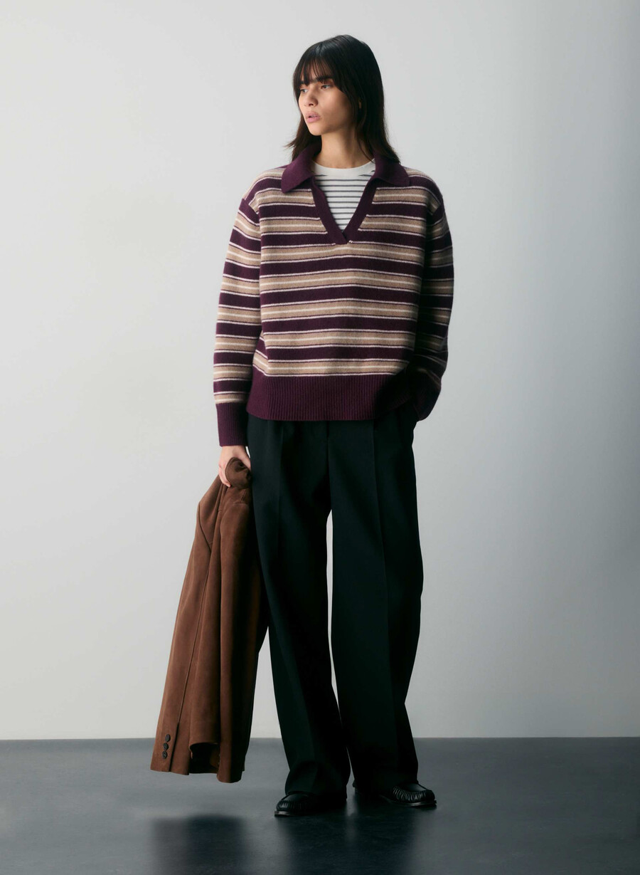 maglione polo oversize in morbido cashmere dark navy notte