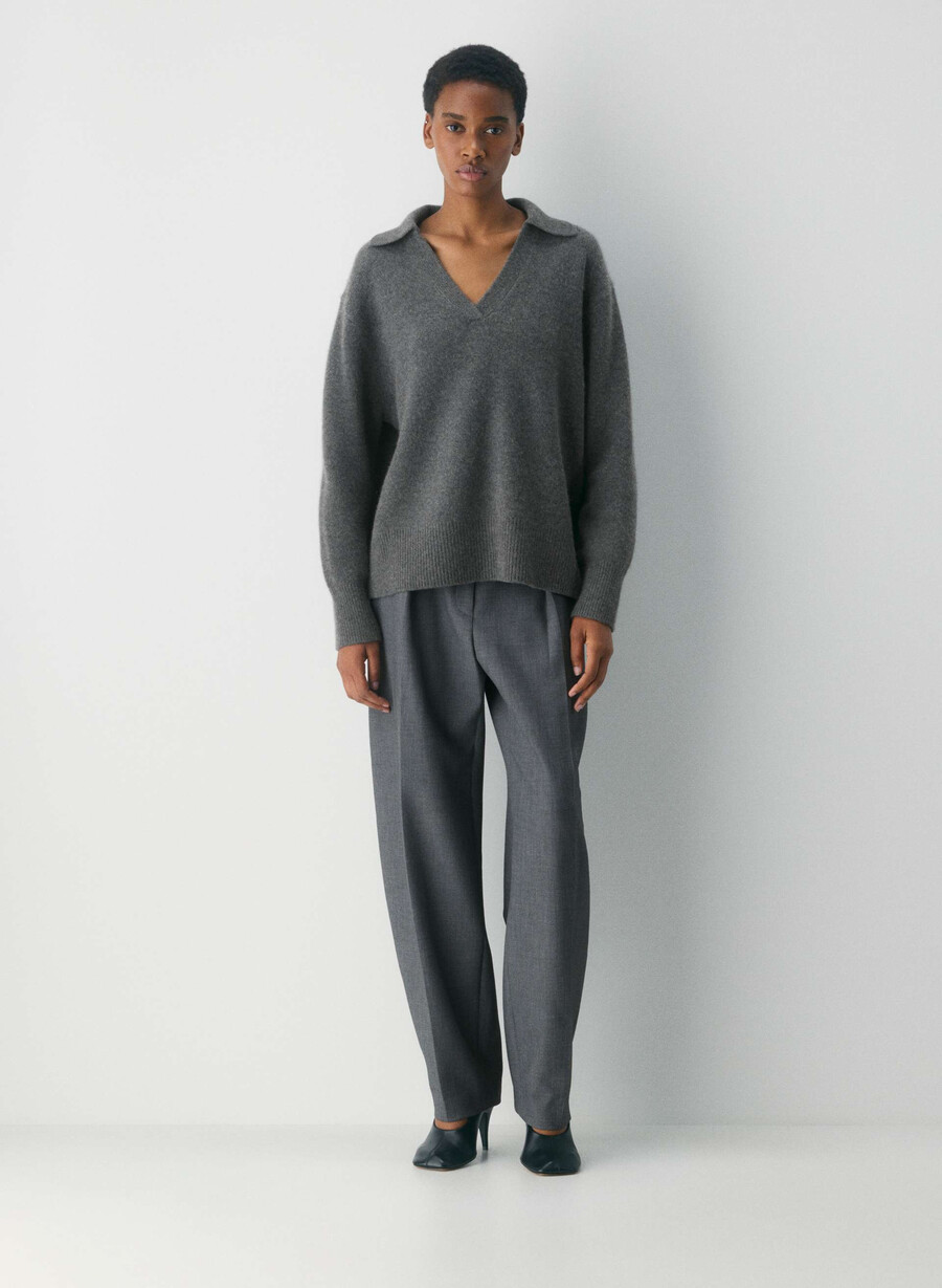 maglione polo oversize in morbido cashmere heather charcoal