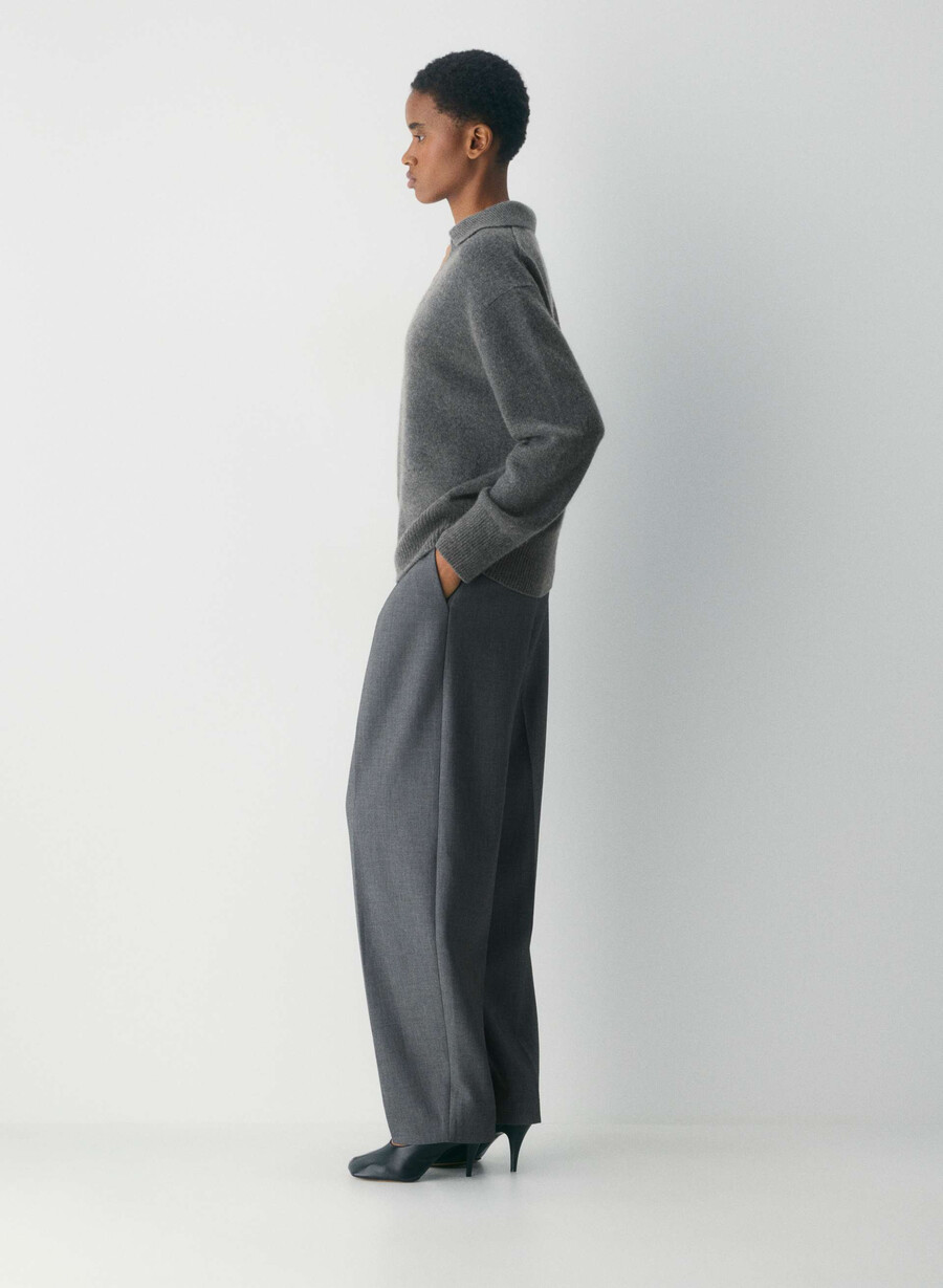 maglione polo oversize in morbido cashmere heather charcoal