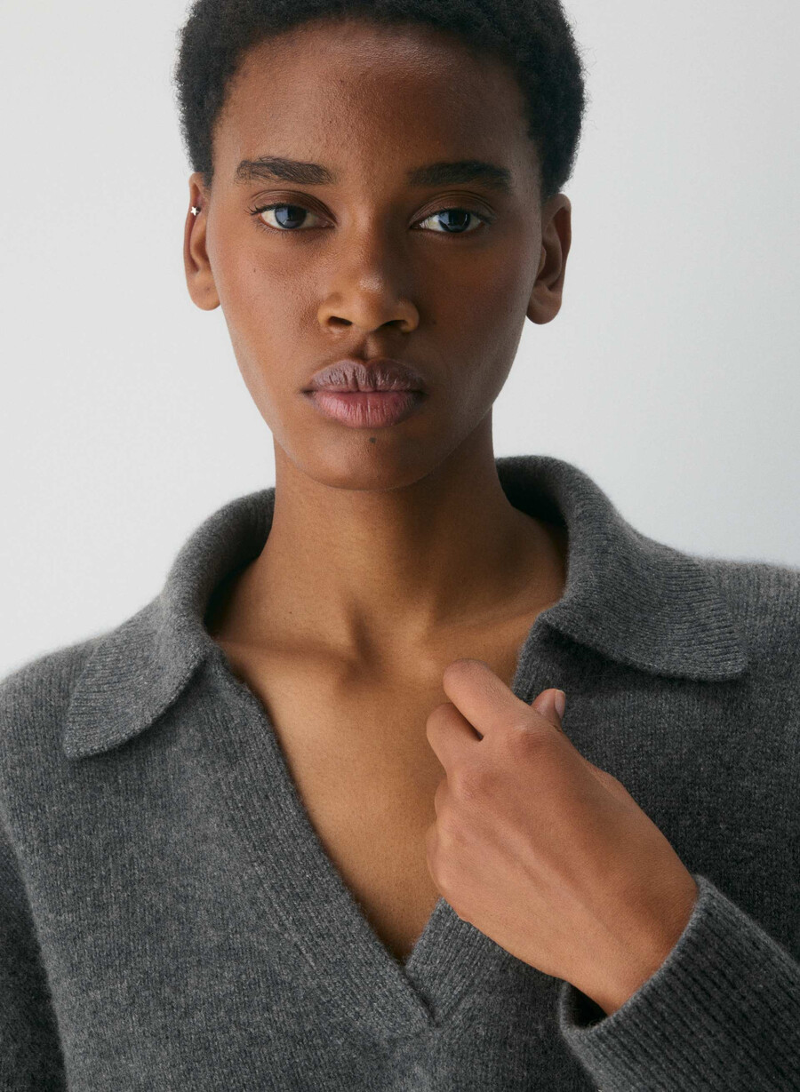 maglione polo oversize in morbido cashmere heather charcoal