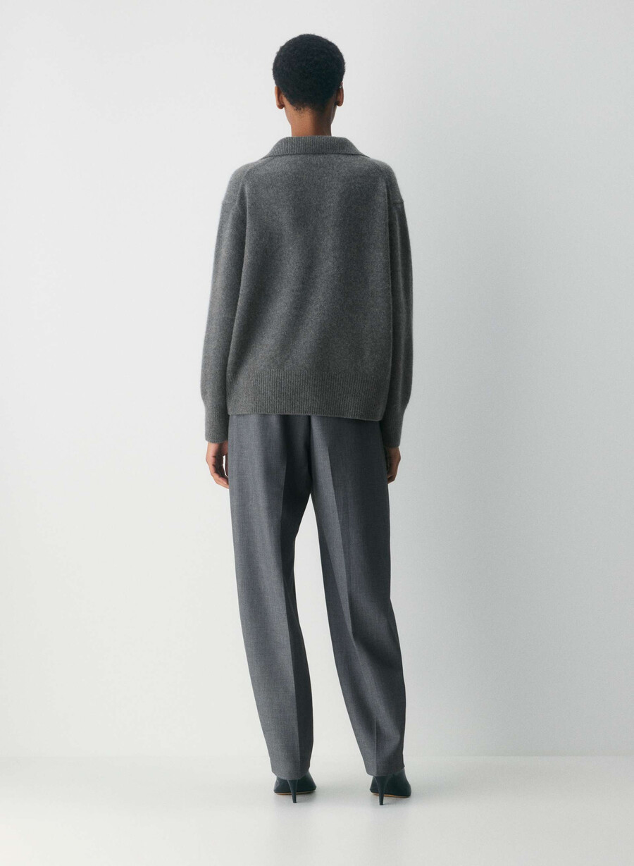 maglione polo oversize in morbido cashmere heather charcoal