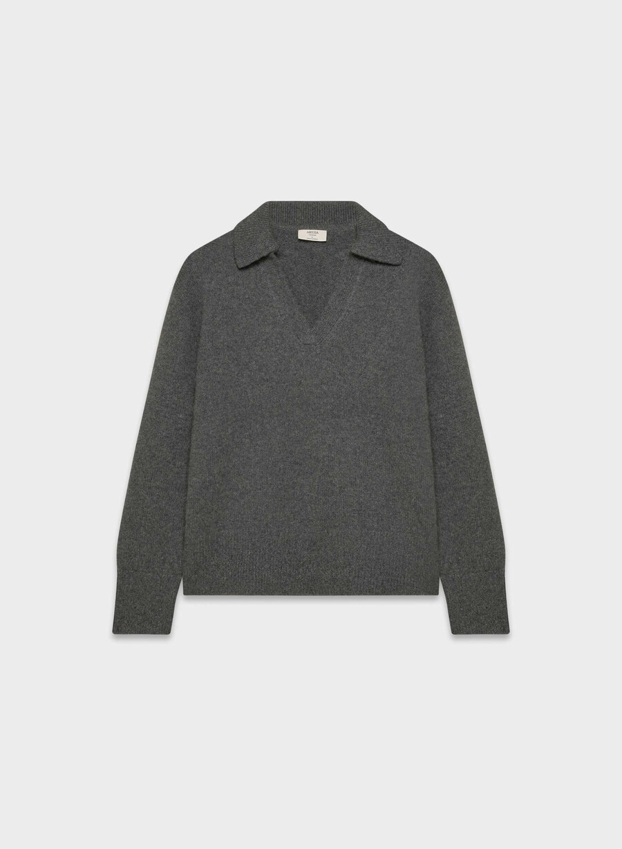 maglione polo oversize in morbido cashmere heather charcoal