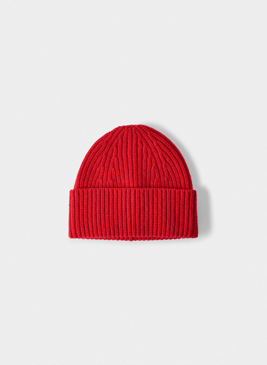 berretto a coste in cashmere rosso lampeggiante