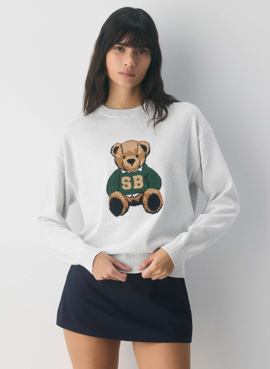maglione cotton charm prep icon h cld wht teddy bea
