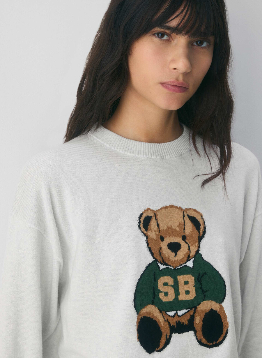 maglione cotton charm prep icon h cld wht teddy bea