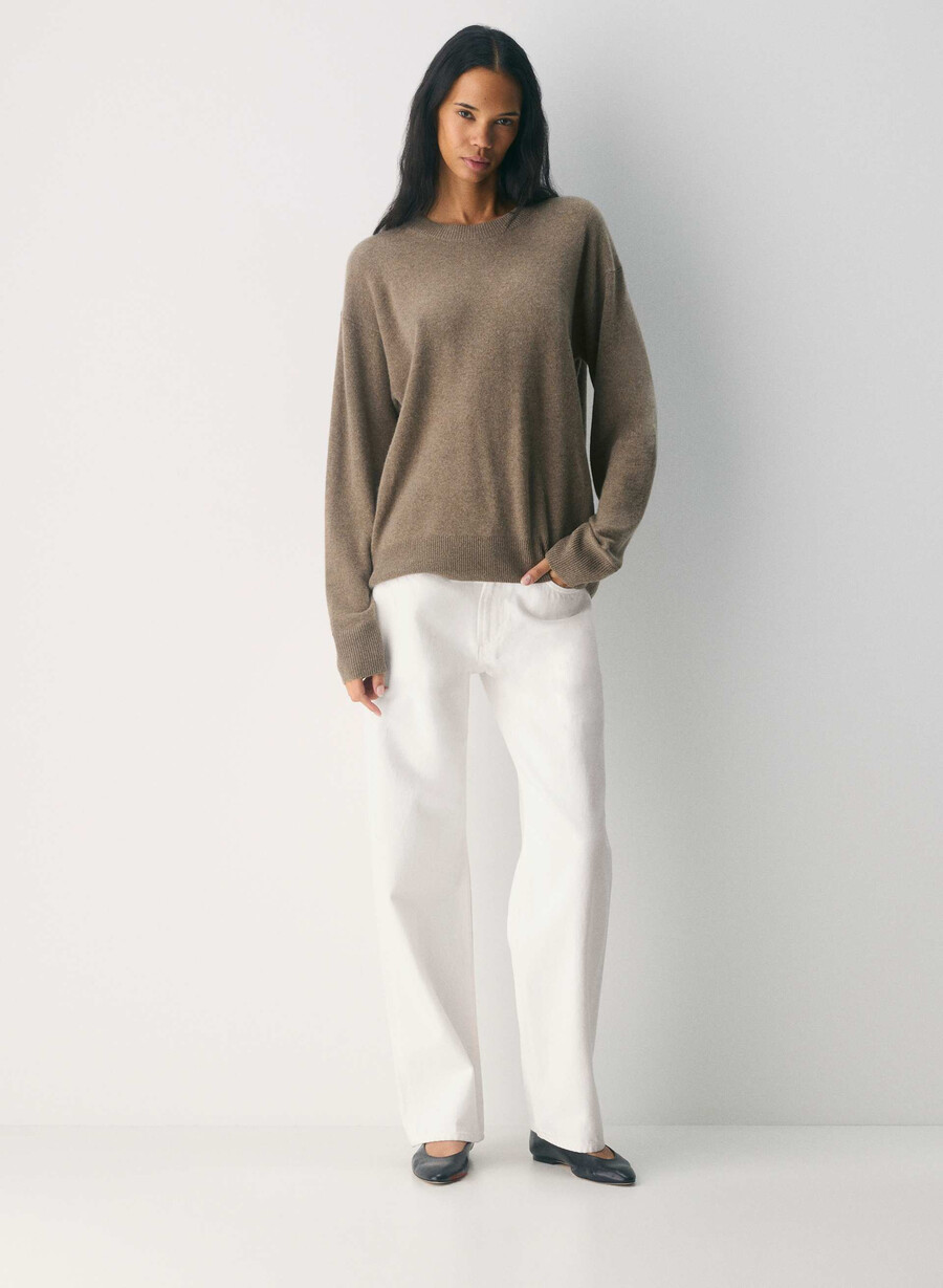 maglione girocollo rilassato in cashmere bare heather folio brown