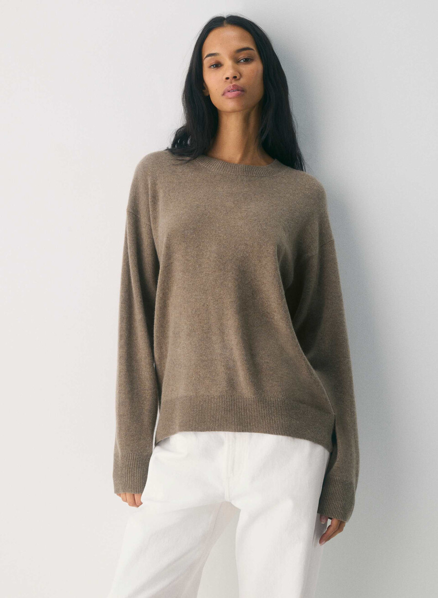 maglione girocollo rilassato in cashmere bare heather folio brown