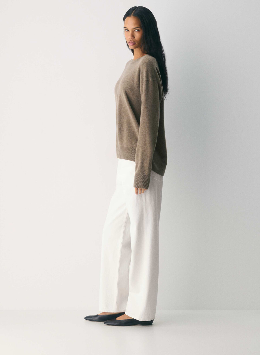maglione girocollo rilassato in cashmere bare heather folio brown