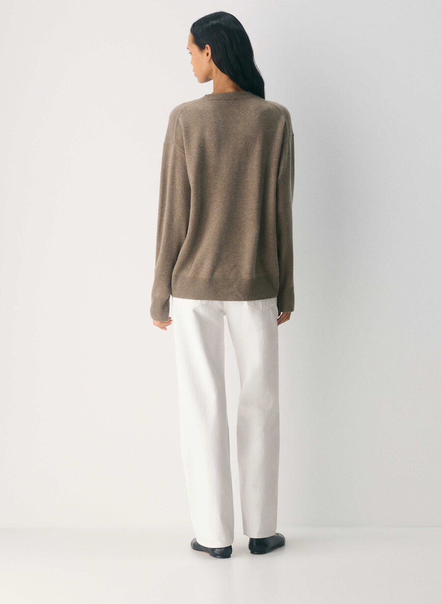 maglione girocollo rilassato in cashmere bare heather folio brown