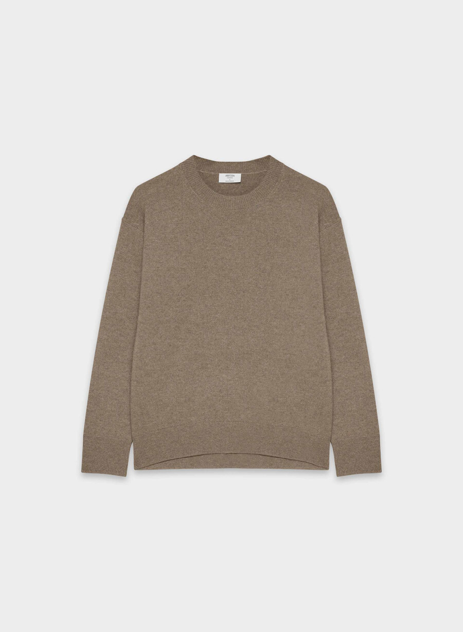 maglione girocollo rilassato in cashmere bare heather folio brown