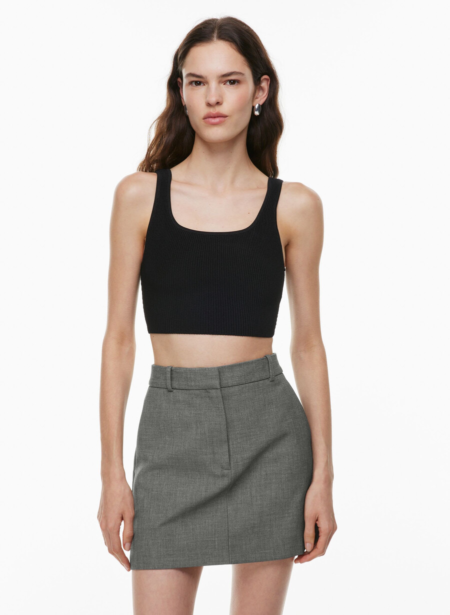 canotta corta con scollo quadrato in maglia sculpt nero
